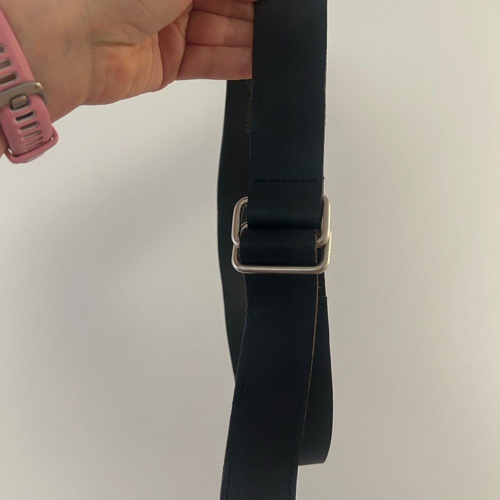 RW & CO Black Leather Belt with Silver Buckle